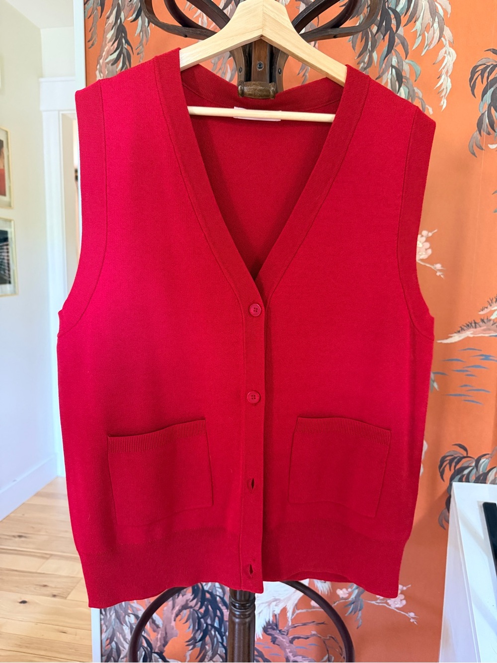 OAK + FORT Red V-Neck Button-Front Sweater Vest
